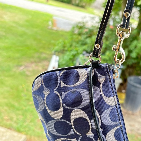 Coach Womens Zip Top Monogram Canvas Small Wristlet Handbag Blue - Picture 7 of 15